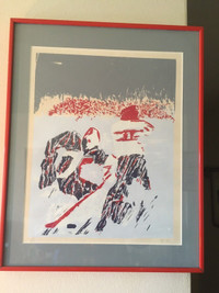 Mid century hockey serigraph , in the style of Leroy Neiman 
