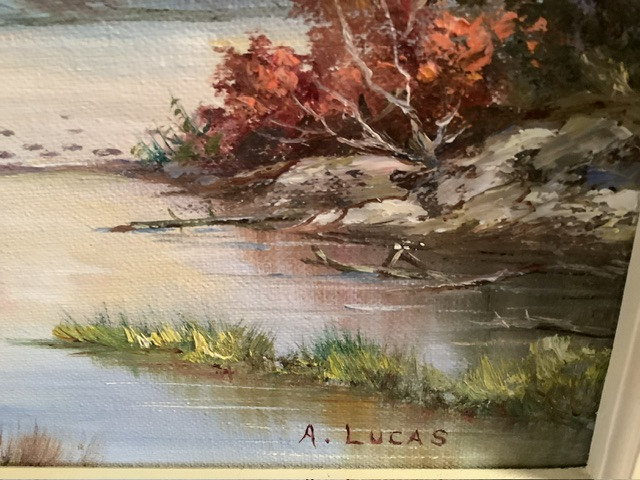 Vtg Oil Landscape Ptg by A Lucas Ornate Gilded Wd Frame in Arts & Collectibles in Belleville - Image 2