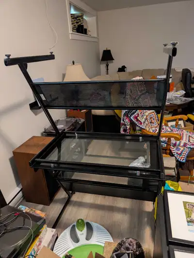 L shape tempered glass computer desk, View more