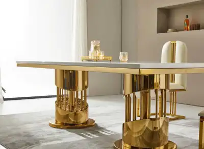 86" Textured Marble Dining Table With Golden Base ✨️, View more
