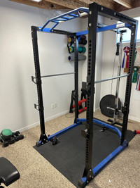 Squat rack with accessories and weights + olympic bar