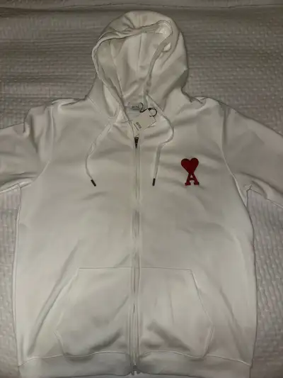AMI Paris Zip Hoodie White XL – Ami de Coeur Logo  – 100% Au, View more