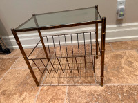 VINTAGE GLASS SIDE TABLE with MAGAZINE RACK - STYLISH LEGS