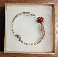 Plated Silverware Bracelet with Red Bead