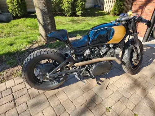 1982 Yamaha Virago XV920 that's been custom built into a cafe racer style bike. Front end is from a...