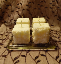 Snow Cube Votive Candles with Glass Tray ~Handmade!