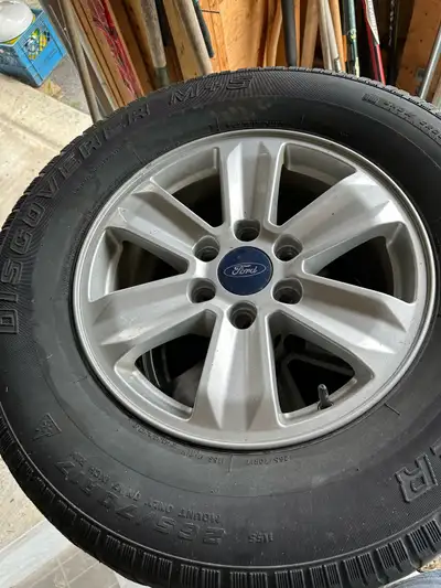 Four winter tire rims that came off a 2015 F150. The tires need to be replaced, but the rims are gre...