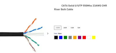 Will sell you wire per foot FT4 / FT6 Cable Riser / Plenum CMR / CMP / CMX / Almost any color CAT5e...