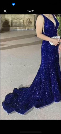 Sequin royal blue mermaid dress with open back
