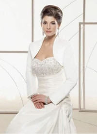 White Satin Bridal Bolero Long Sleeves Wedding Jacket 16/18-New
