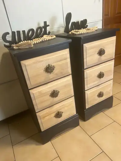 SOLD. Solid wood skinny pair of nightstands, View more