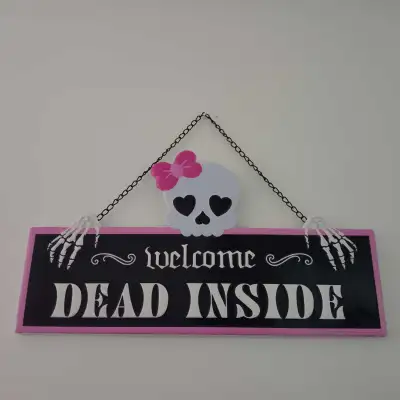 Pink Skeleton Welcome Sign Metal Wall Decor, View more