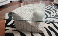 Modern Glass top Stone coffee table
