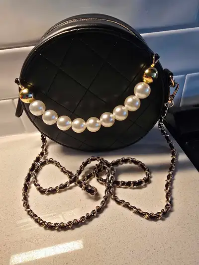 New Black Quilted Round Bag Pearl Chain , View more