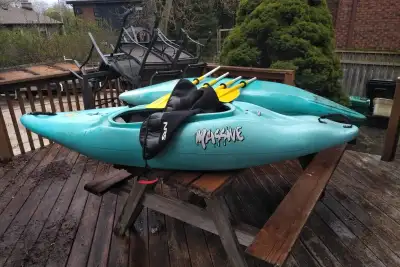 Two kayaks, used, need some TLC (padding, straps, rim) Review at: https://paddlingmag.com/boats/kaya...