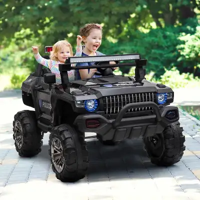 12V Ride On Police Car 2 Seater For 3 - 8 Years Old Kids W/ Parental Remote Control Led Lights Mp3 B...