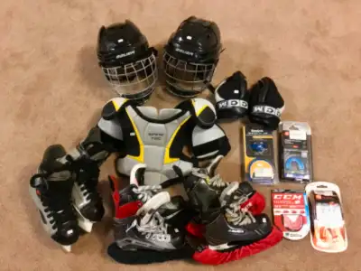 Variety of kids hockey equipment and accessories, View more