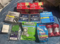 Assortment Of Items | White Stripes, Deodorant, Condoms, Keurig