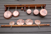 professional solid copper cook ware with wall racks