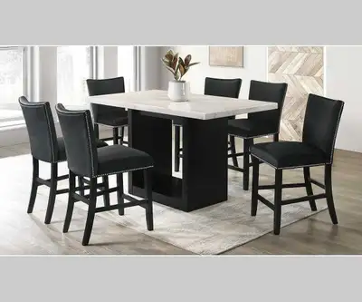 NEW- Solid Wood Pub Marble Dining Table Sets, View more