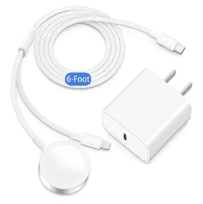 2-in-1 Apple Watch & iPhone Fast Charger | 6FT Braided Cable, View more