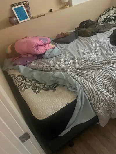 Queen size bed only used as guest bed, box spring and stand included