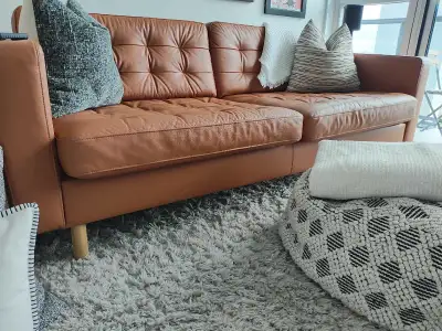 Brown leather couch in flawless condition. , View more