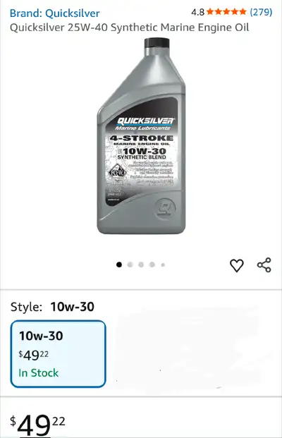 Quicksilver 10W-30 Synthetic Marine Engine Oil, View more