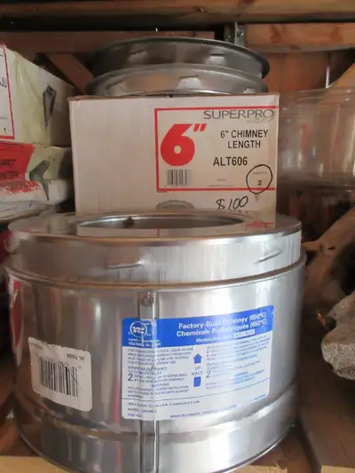 LOCATED NEAR ELORA. NO Lengths of stainless insulated pipe, thimbles, Tees, caps etc. One only - Sel...