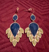 Gold tone, plastic gems, dangle earrings