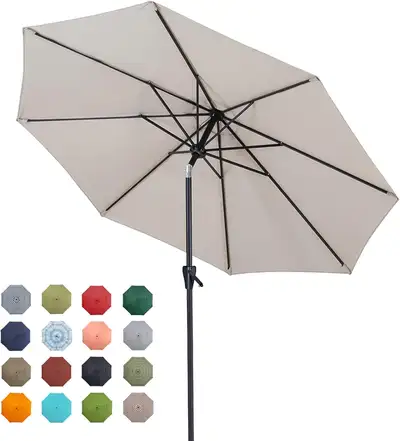 Grey Tempera 9ft Patio Umbrella with Push Button Tilt & 8 Ribs, View more