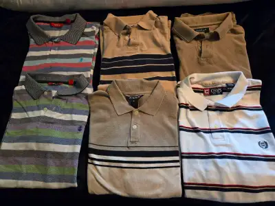 Six mens golf shirts 1x Chaps xl 2x Izod L 2x Haggar L 1x Profilo L All in very good shape. No rips...