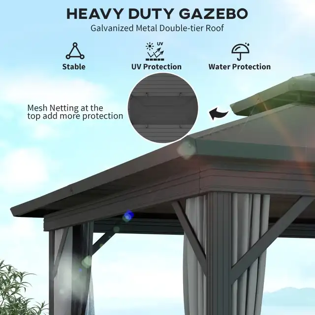 10' x 12' Hardtop Gazebo, Sun Shelter with Double Tier Metal Roo in Patio & Garden Furniture in Markham / York Region - Image 7