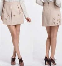 Anthropologie Leifnotes Gold Shimmer Bird Sequin Mini Skirt S 10