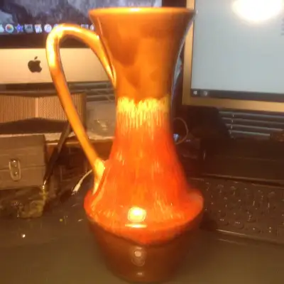 Vintage Evangeline Pottery Red Black Drip Glaze Vase Pitcher Amp, View more