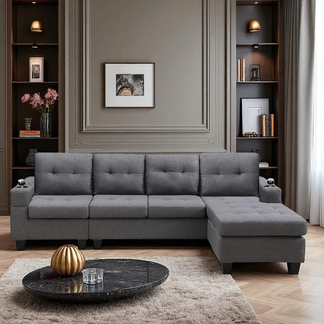 New 2-Piece Reversible Sectional Sofa With Cup Holder Huge Sale in Couches & Futons in Sarnia - Image 2