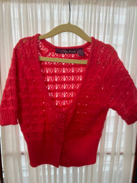 Coral / Mango Pink Pointelle Cardigan Sweater,  Epic Threads