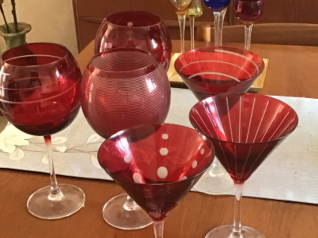 Pier One Red 9”wine glasses set of 3 units ,perfect condition , in Kitchen & Dining Wares in Kingston