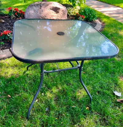 Square Glass Patio Dining Table with Umbrella Hole, View more