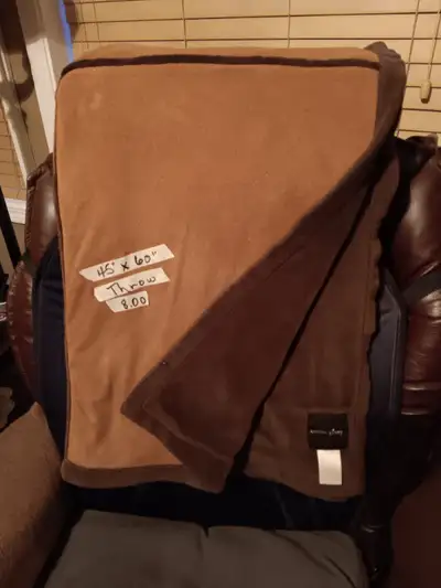 Throw-in Blanket - "Cotton Ginny" - Dark Brown and Rust Color - Reversible - Warm and Cozy - 45 in....