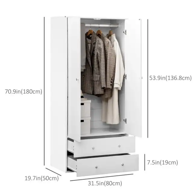 Wardrobe Closet, Armoire with Drawers and Hanging Rail for Bedro in Dressers & Wardrobes in Markham / York Region - Image 5