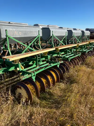 10ftx23ft Hay trailer 3 axle with ramps DK5 Noble drill 28 feet with transport Case 28 foot cultivat...