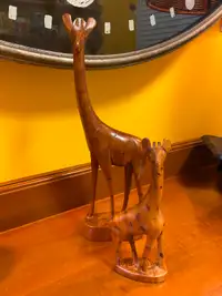 Mid Century Modern Teak African Hardwood Hand Carved Giraffes