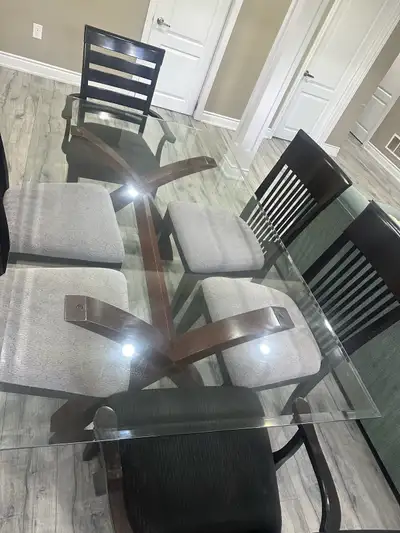 Glass top dining table, View more