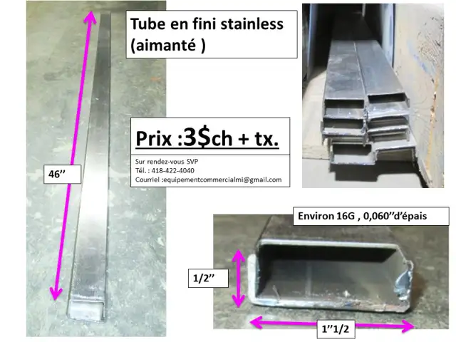 Tube en Stainless 1''x1'' x 0.050'' d'épais, de 15'' à 44'' in Other in Thetford Mines - Image 3