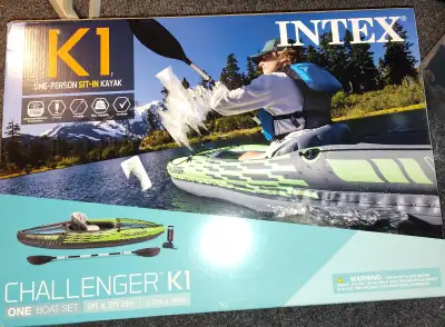 Selling an inflatable kayak. Never used / never opened. Has paddle, carry bag, pump (see box). Pick-...