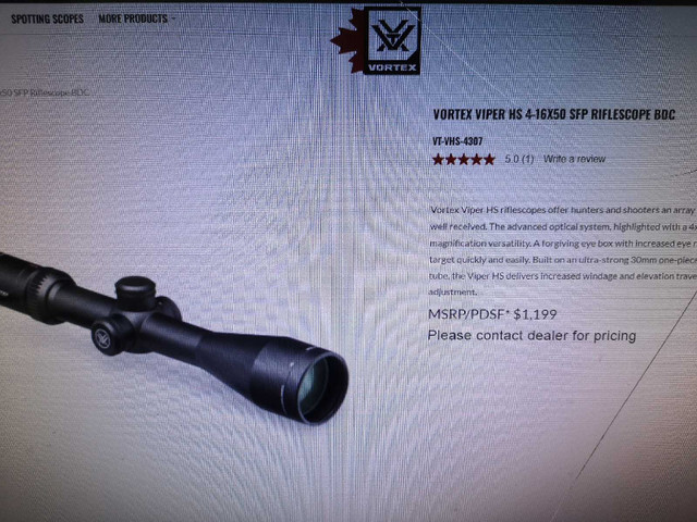 Vortex Viper HS 4-16x50 Riflescope in Fishing, Camping & Outdoors in Portage la Prairie - Image 2