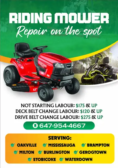 riding mower re pair on the spot ( mobile )(house calls ), View more