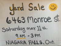 Niagara Falls Yard Sale - Sat. May 11.  6463 Monroe St. 9 am - 3
