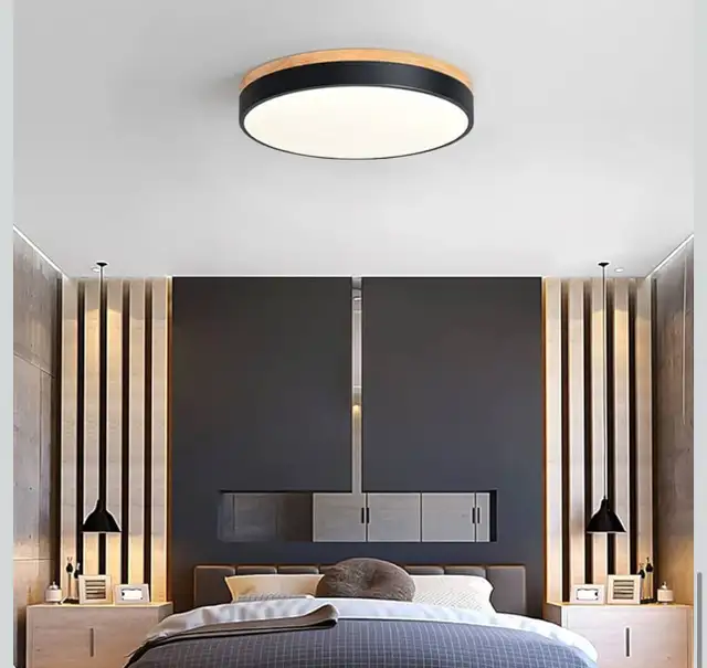Goomavi Modern LED Ceiling Light, 15.74in Minimalist Wood Flush in Indoor Lighting & Fans in Kitchener / Waterloo - Image 9